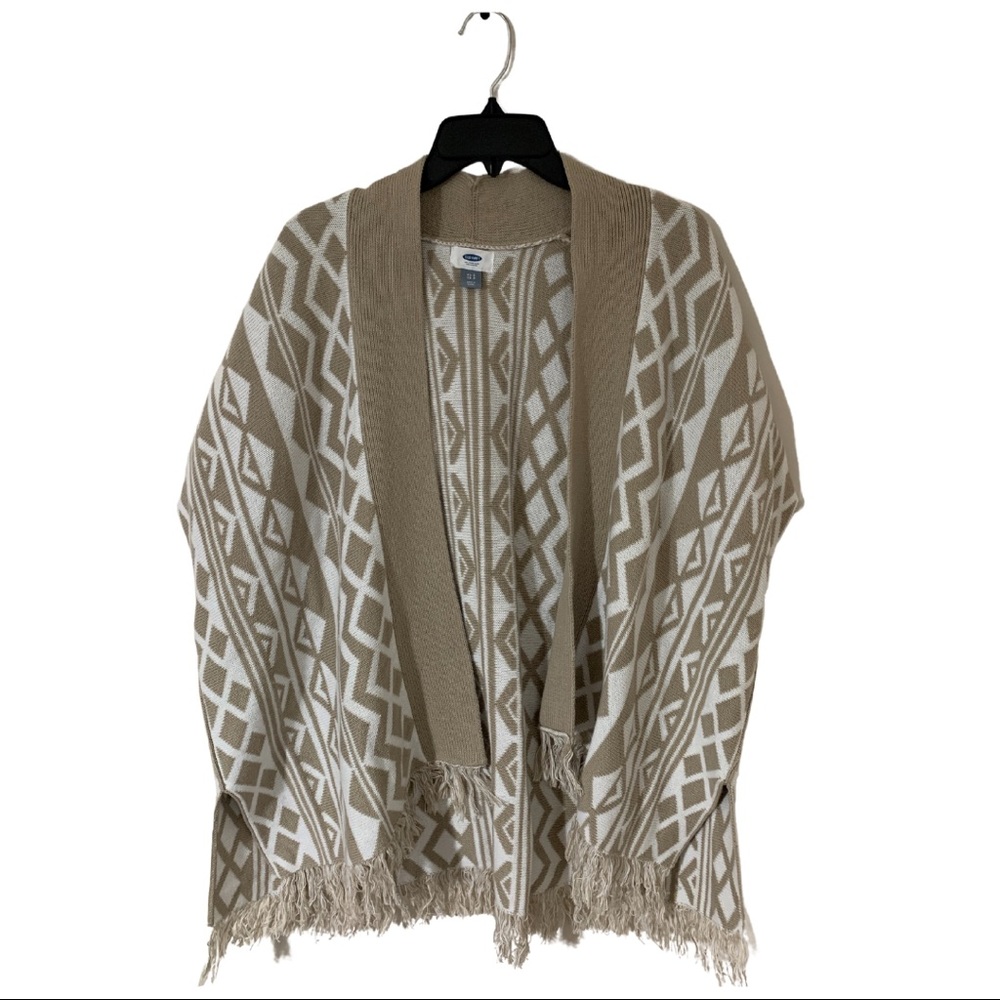 Old Navy Sleeveless Fringe Sweater Jacket Aztec Cardigan 100% Cotton Sz XS-S